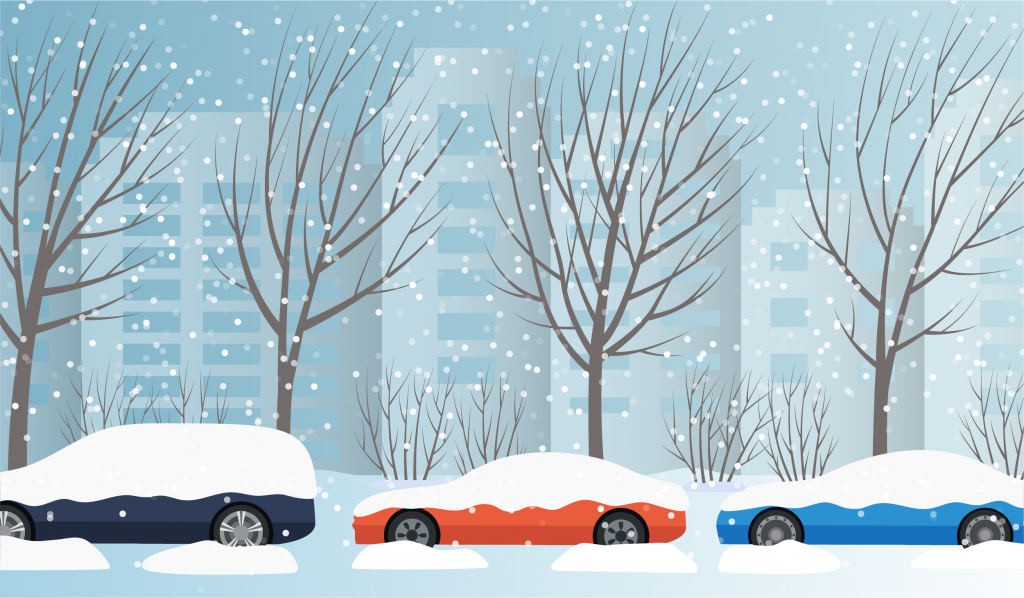 cars with snow on the roofs