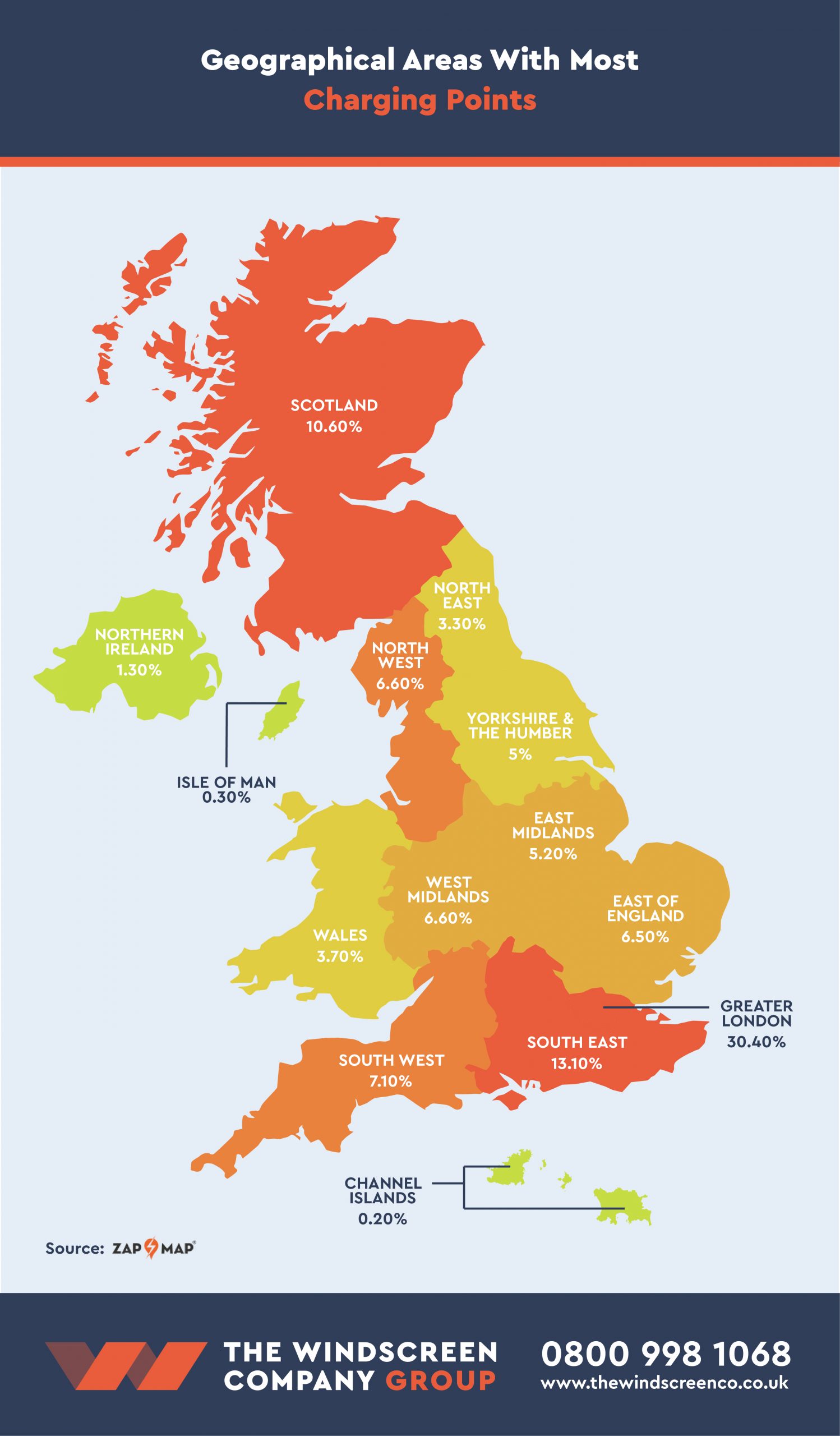 Geographical Areas With Most Charging Points | The Windscreen Company